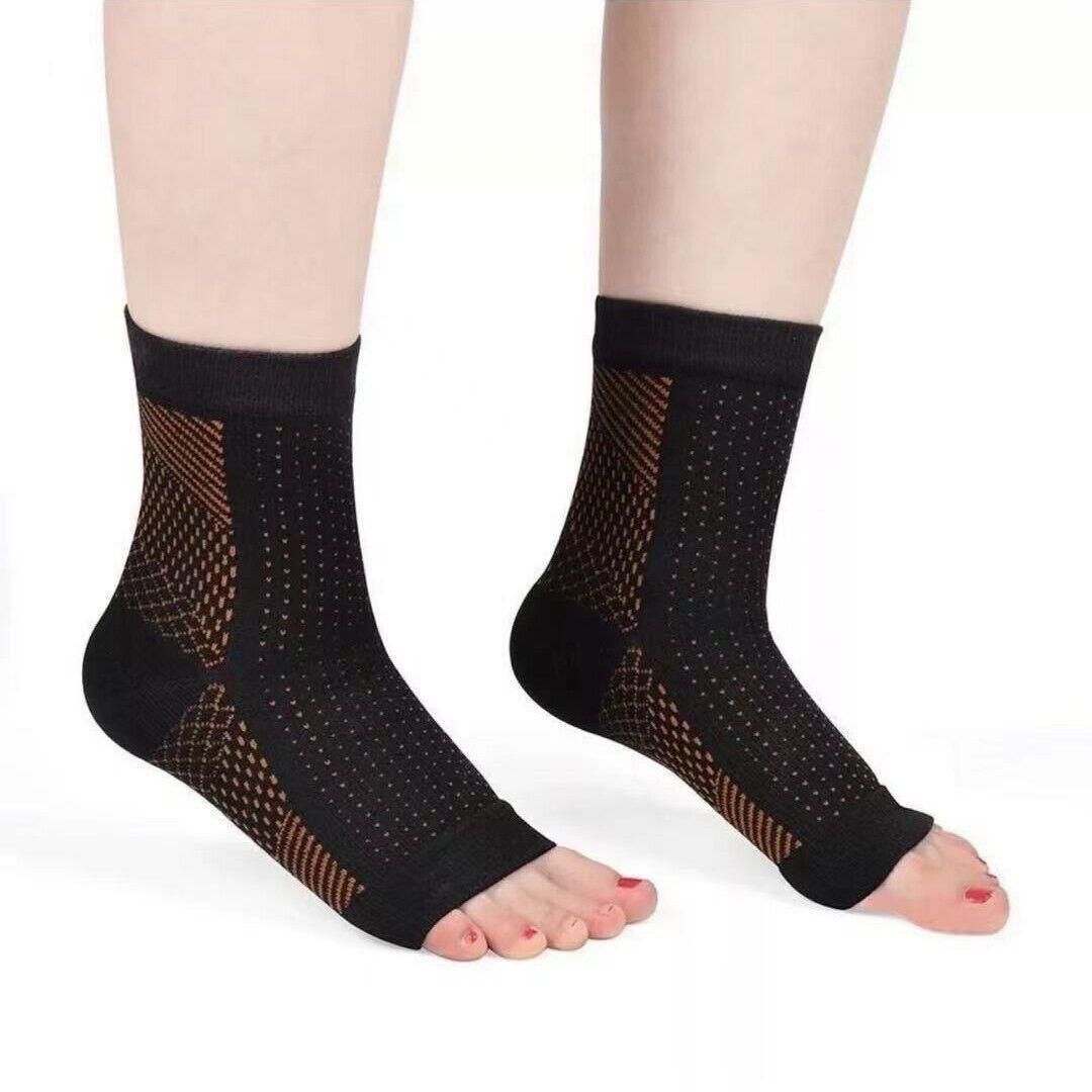 Foot Sleeve Plantar Fasciitis Compression Socks Achy Swelling Heel Ankle Black&Orange - S/M