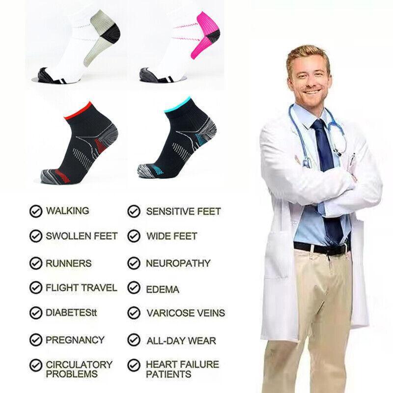 1 Pair Ankle Compression Socks Foot Support Sleeves S M Size Unisex - Black-Blue
