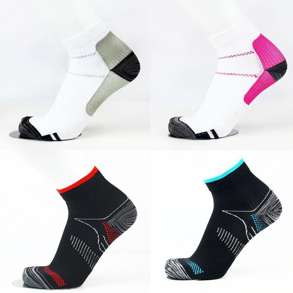 1 Pair Ankle Compression Socks Foot Support Sleeves S M Size Unisex - White-Grey