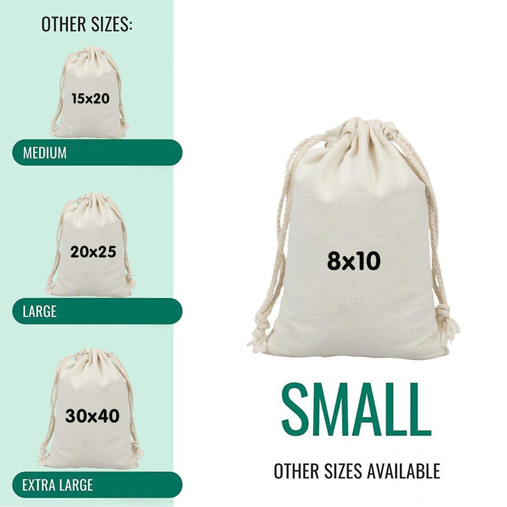 10X Canvas Cotton Drawstring Bags Linen Calico Tote Gift Storage Pouches - 25x35cm
