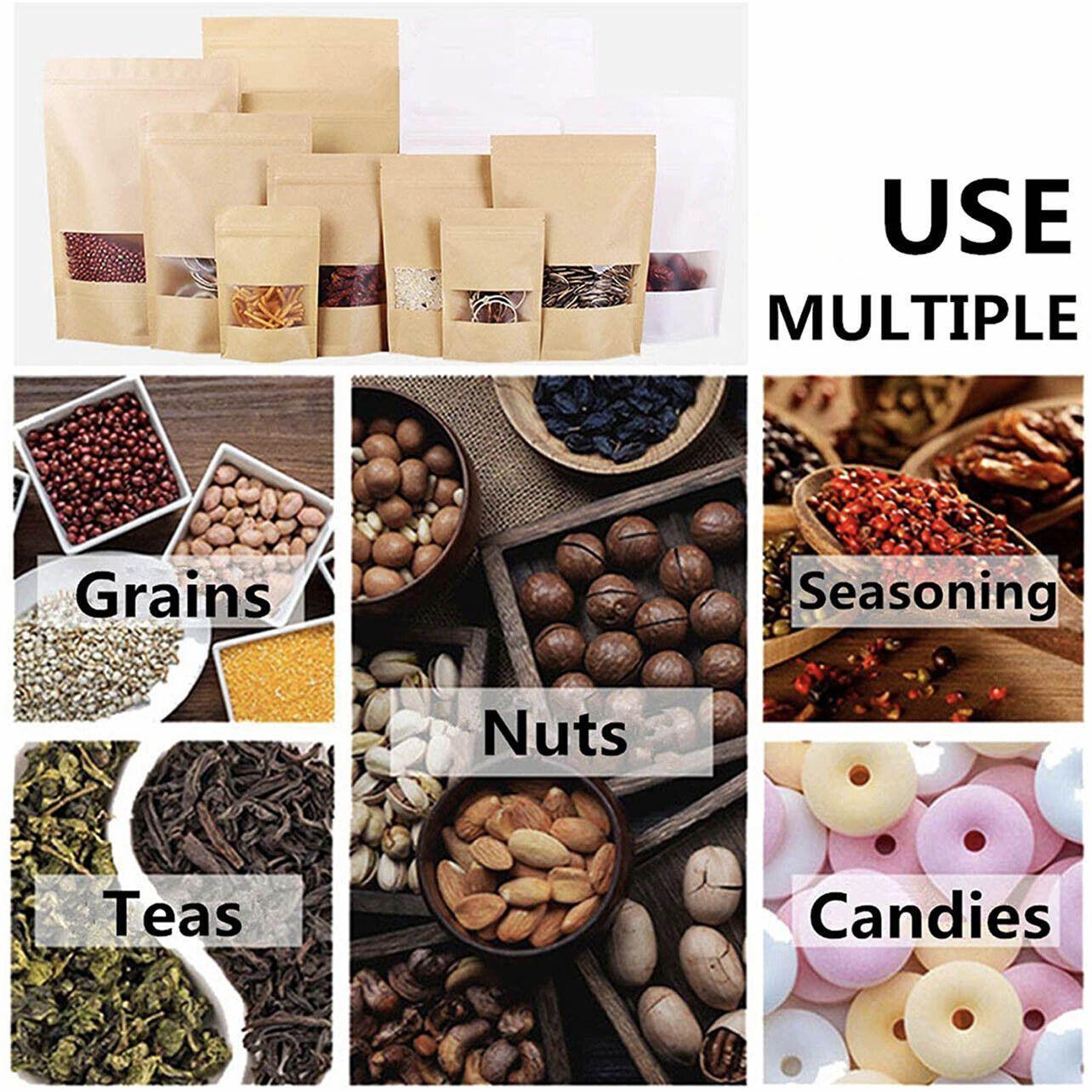 10-200x 23*35+5cm Stand Up Bag Kraft Paper Seal Packaging Window Zip Lock Pouch - 50 PCS