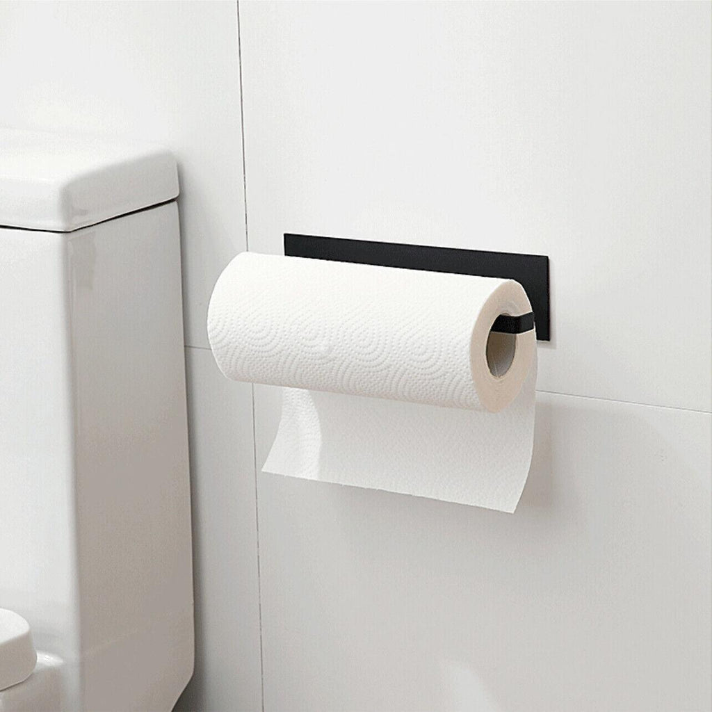 Self-Adhesive Paper Towel Holder Rack for Kitchen Rolls and Wrap Storage - Black x 1 unit