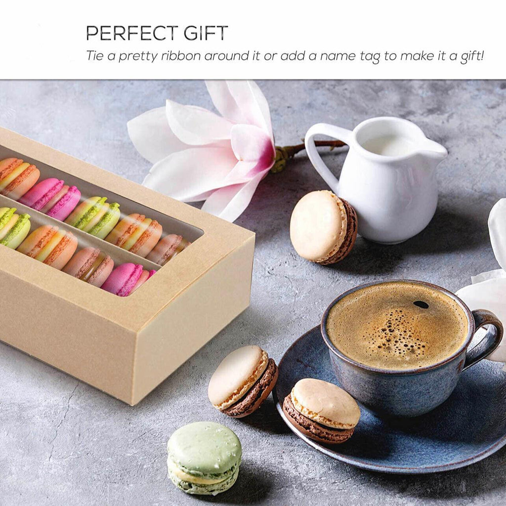 25Pcs White/Kraft Macaron Boxes 8/16 Hold Rectangular Favour Bomboniere Cookie - Kraft 8 Hold