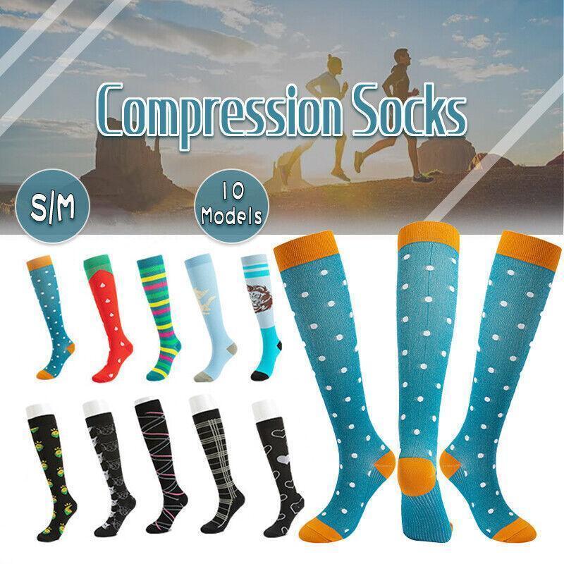 S/M Size Compression Socks Women Men Adult Medical Nursing Travel Stocking - Blue Dot