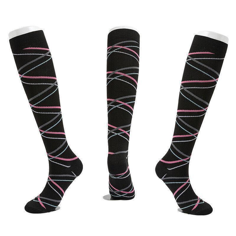 S/M Size Compression Socks Women Men Adult Medical Nursing Travel Stocking - Black Lemon