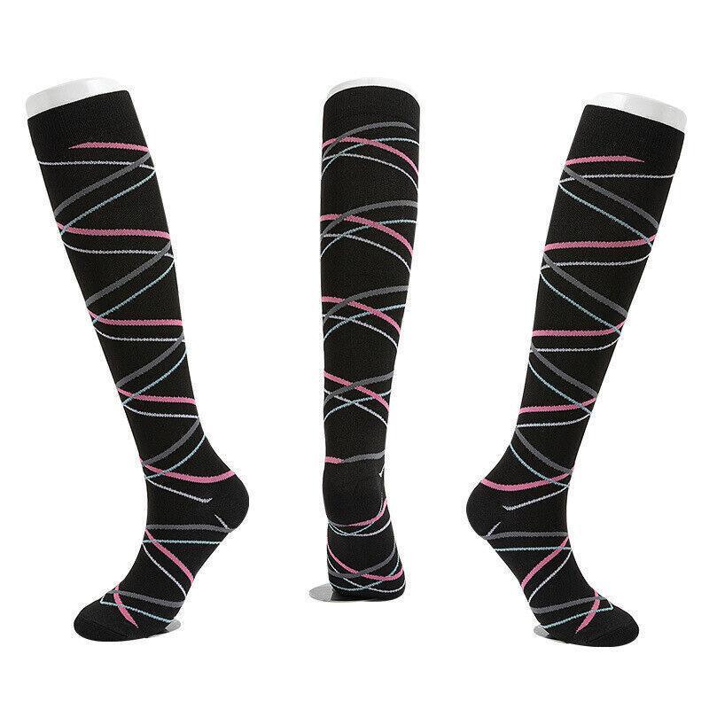 L/XL Size Compression Socks Unisex Adult Nursing Travel Stocking Sport - Black Lemon