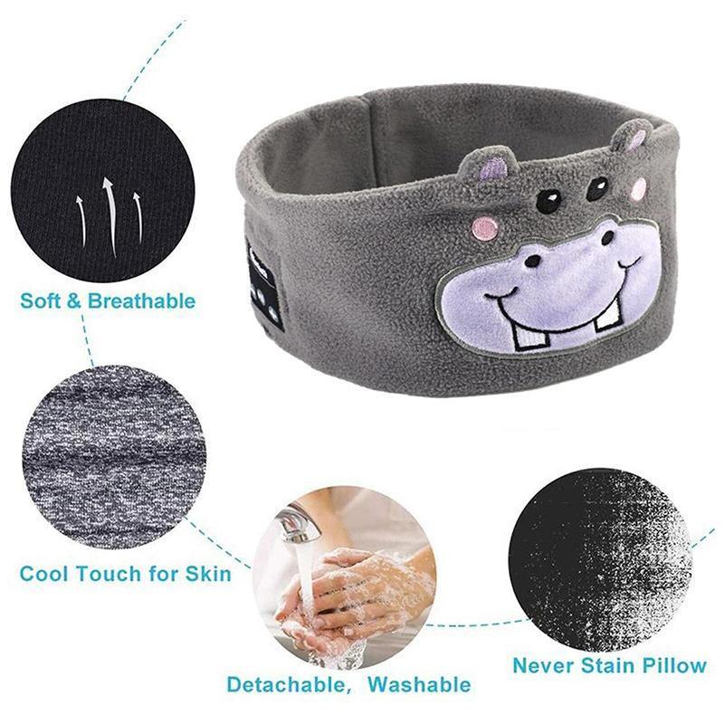 Cute Bluetooth Headband Headphones Wireless Sleep Music Mask with Mic - Yellow-Bear