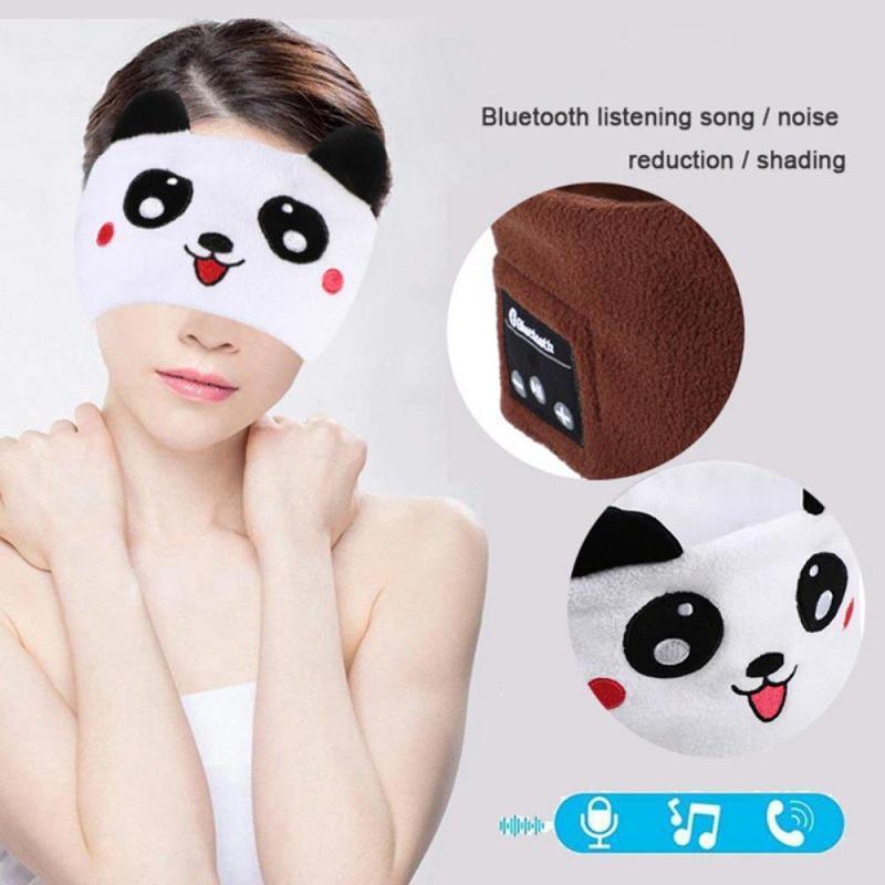 Cute Bluetooth Headband Headphones Wireless Sleep Music Mask with Mic - Yellow-Bear