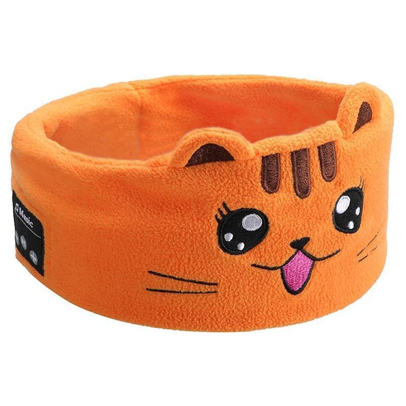 Cute Bluetooth Headband Headphones Wireless Sleep Music Mask with Mic - Yellow-Bear