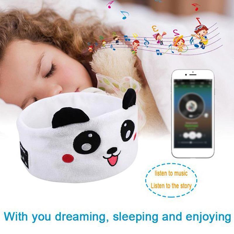Cute Bluetooth Headband Headphones Wireless Sleep Music Mask with Mic - Brown-Bear