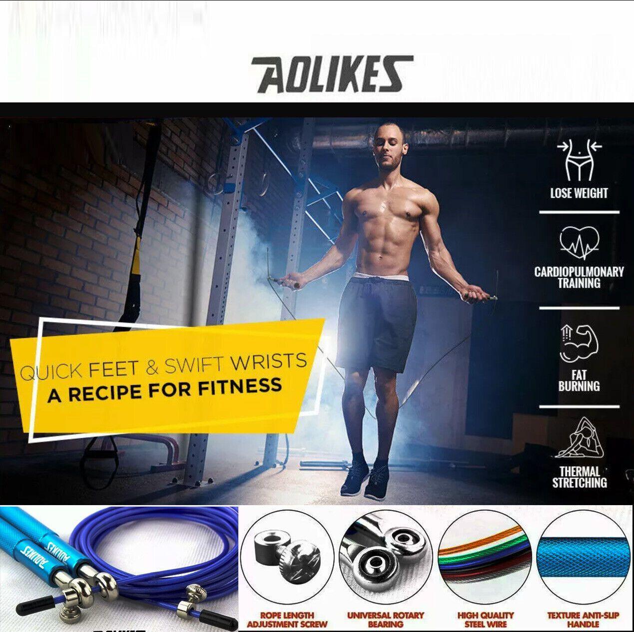 Aolikes Adjustable High Speed Steel Skipping Jump Rope Dual Bearings Gym Boxing - Red