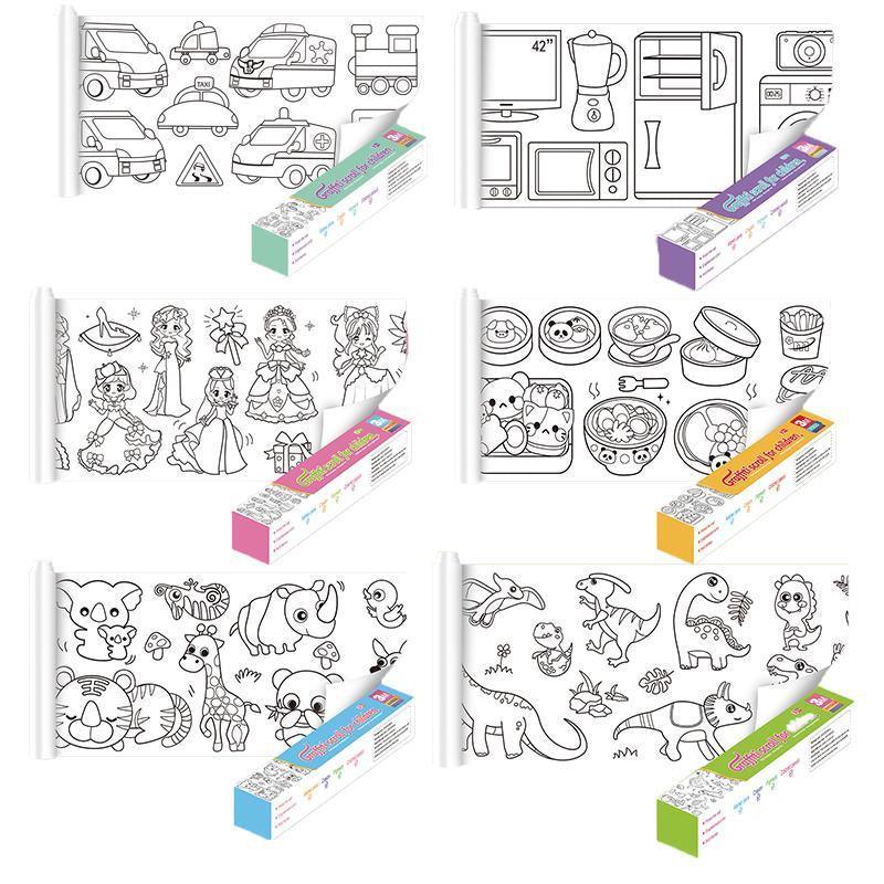 3M DIY Colouring Paper Roll with 12 Colour Pencils Cartoon Doodle Set - Transportation (With 12PCS Colored Pencils