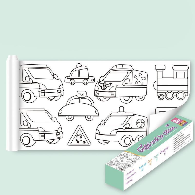 3M DIY Colouring Paper Roll with 12 Colour Pencils Cartoon Doodle Set - Dinosaur Land(With 12PCS Colored Pencils