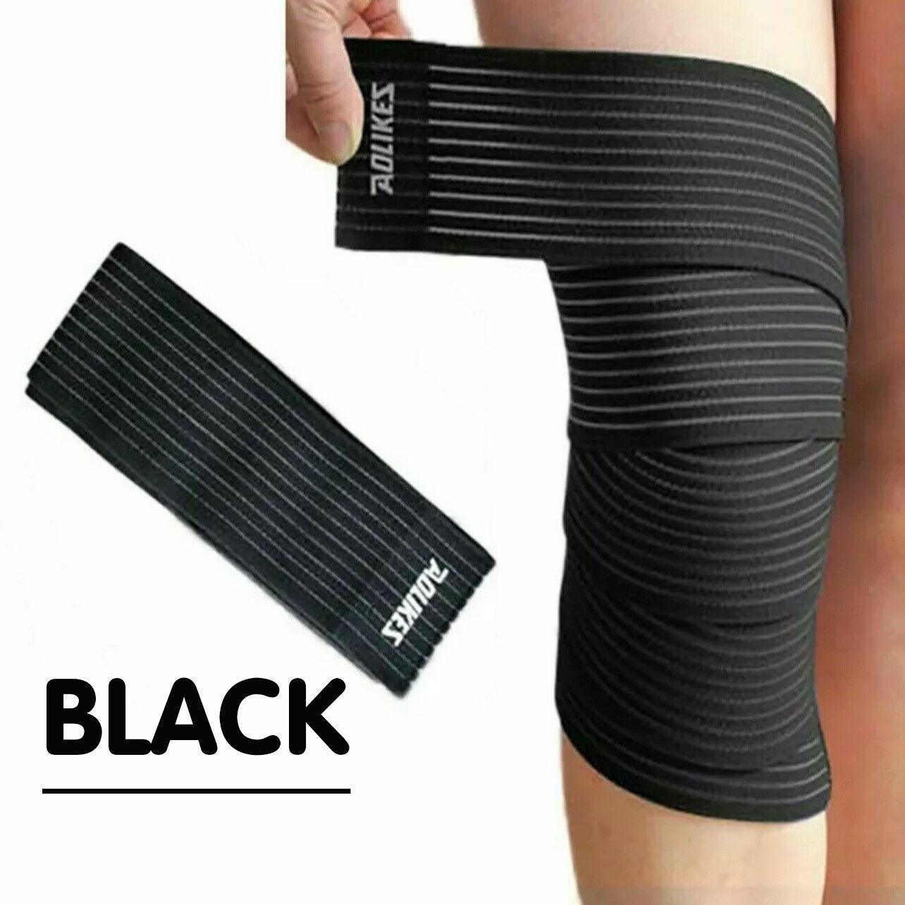 Sports Gym Bandage Wrap Compression Strap Wrist Knee Leg Ankle Elbow Band 180Cm - Black
