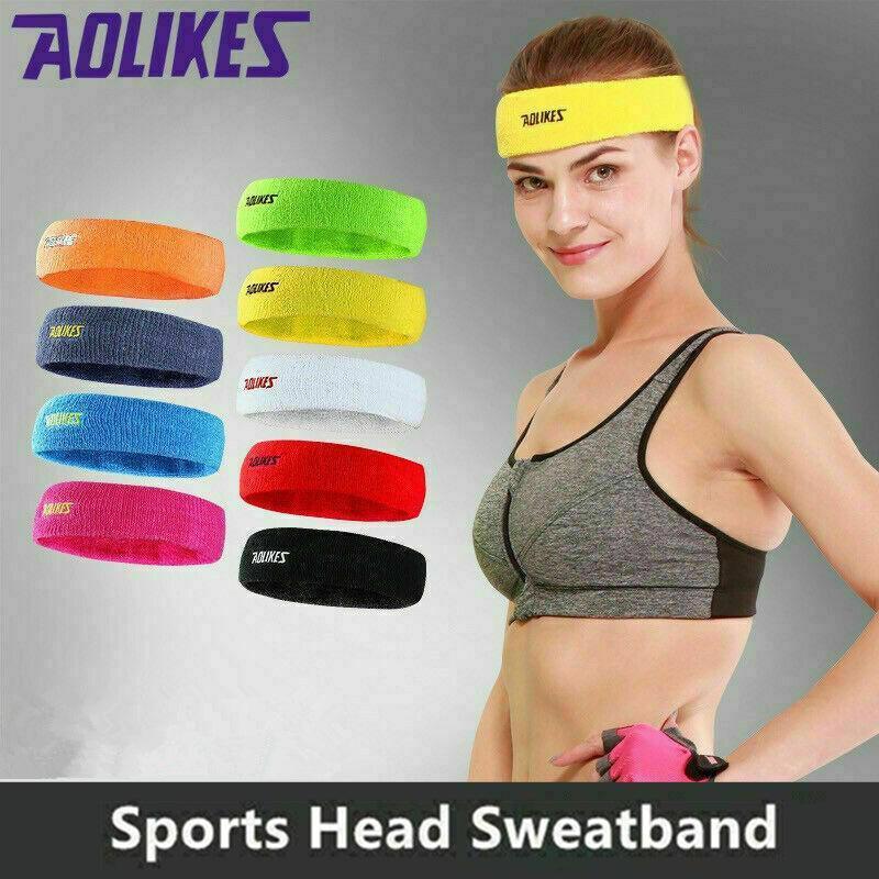 Aolikes Headbands Sweatband Cotton Hair Gym Yoga Stretch Sport Sweat Band - Black
