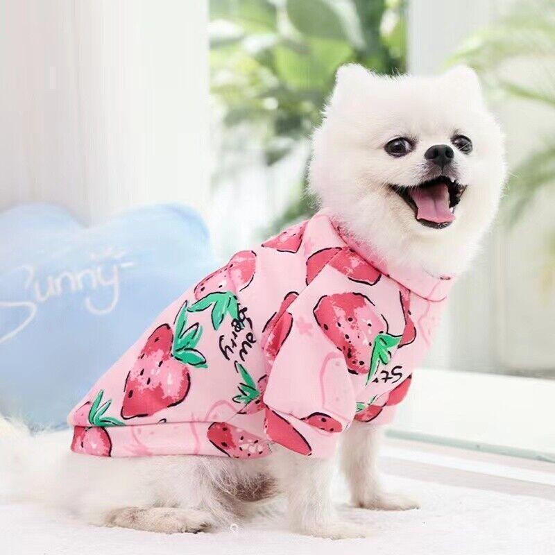 S Size Cute Pet Dog Warm Jumper Sweater Clothes Cat Knitwear Knitted Coats Winter - Pink Strawberry