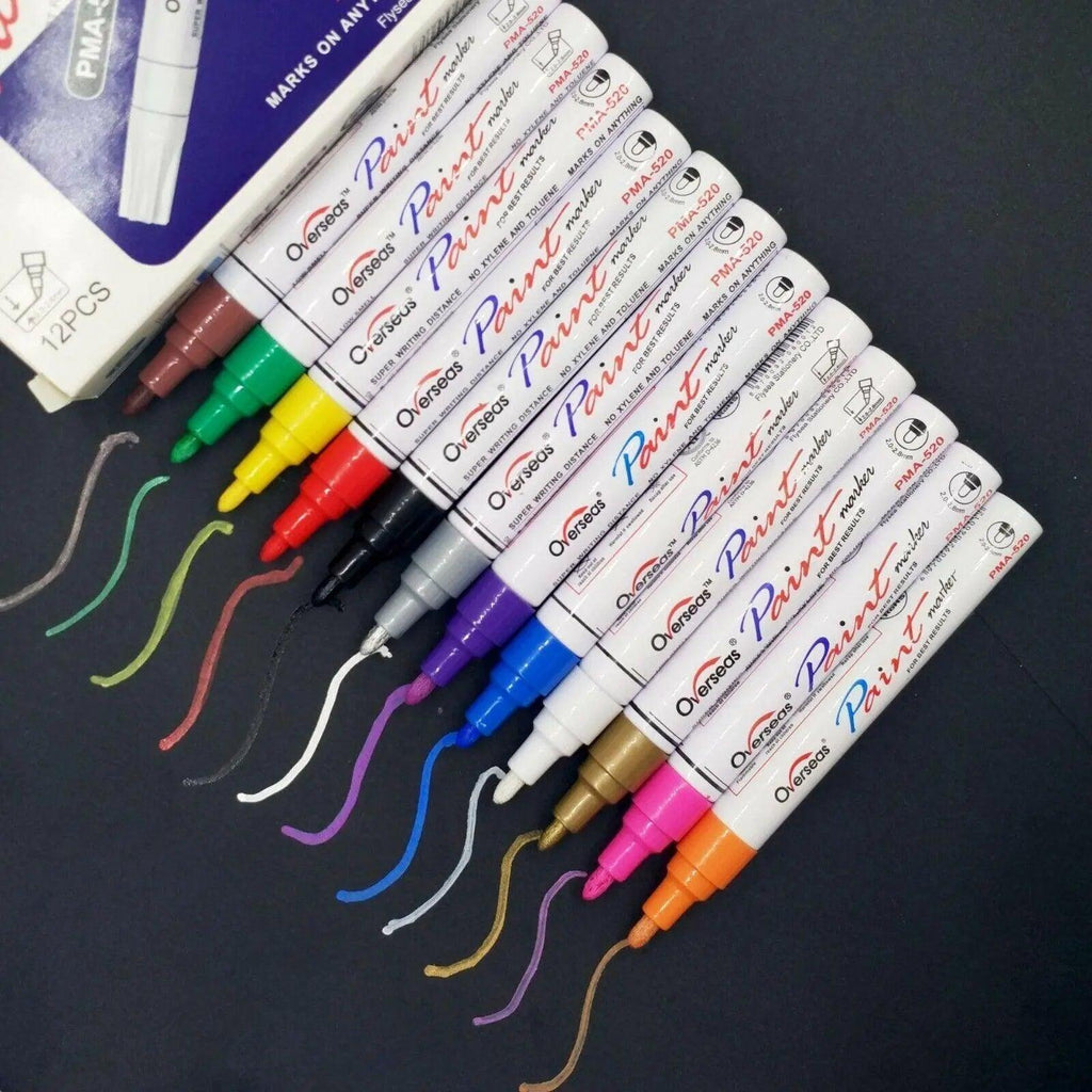 Multicolour Permanent Paint Marker Pens for Tyre Metal Glass Rubber - Black
