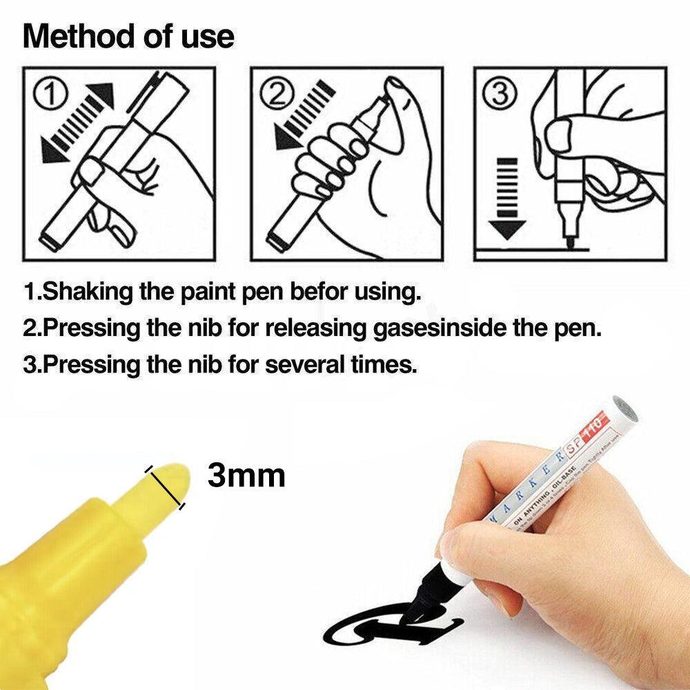 Multicolour Permanent Paint Marker Pens for Tyre Metal Glass Rubber - White