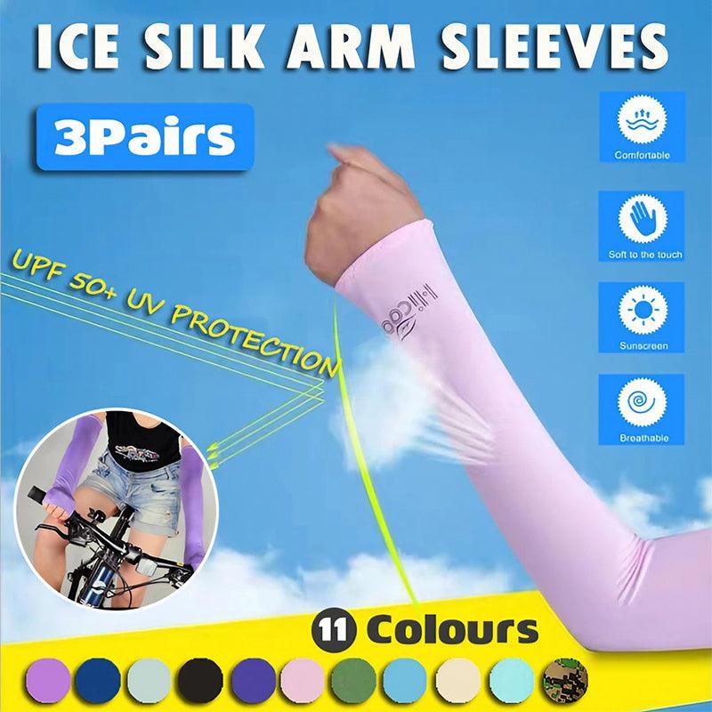 3 Pairs Cooling Sport Arm Stretch Sleeves Sun Uv Protection Covers Cycling Golf - Blue × 3 Pairs