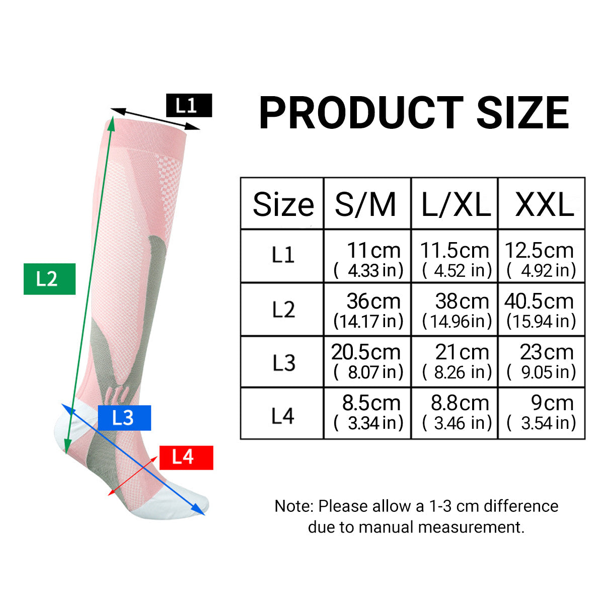 Copper Compression Socks for Running Travel Sports Anti Fatigue Support S/M Unisex - Pink