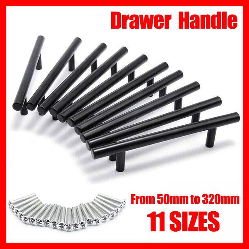 1pcs Black Kitchen Cabinet Door Handles Matte Black Stainless Steel Door Drawer Pull T Bar - 50mm