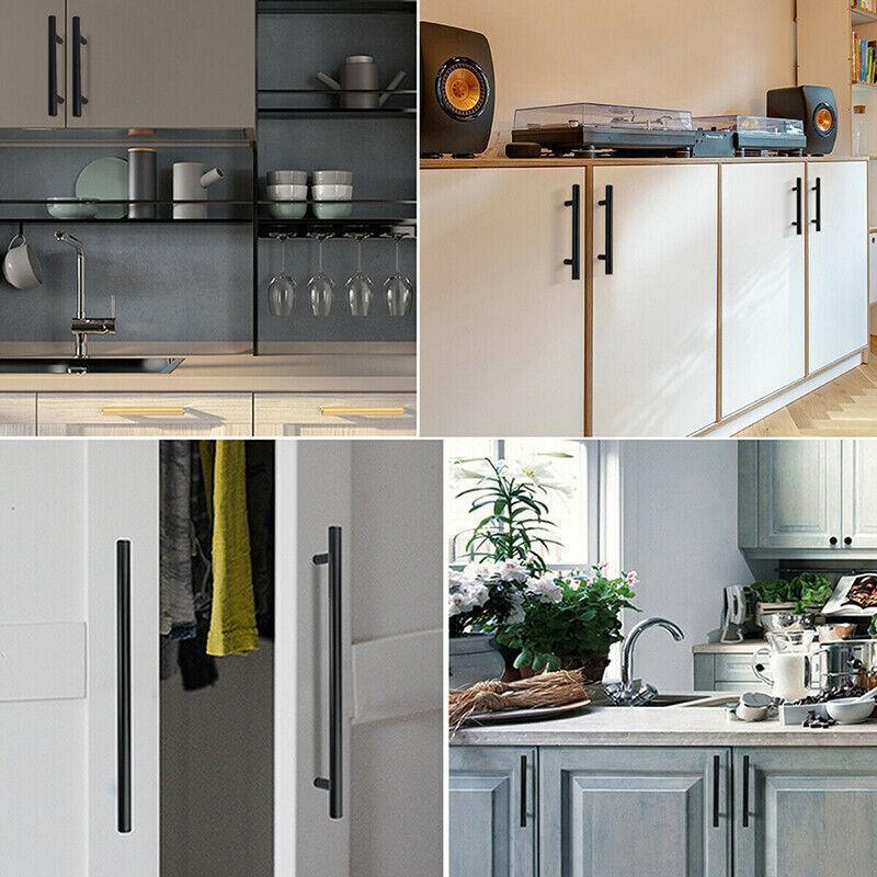 1pcs Black Kitchen Cabinet Door Handles Matte Black Stainless Steel Door Drawer Pull T Bar - 350mm/224mm