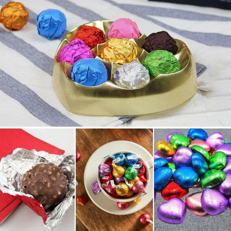 100Pcs Aluminium Foil Chocolate Wrappers 20cm Squares - Silver/Gloss
