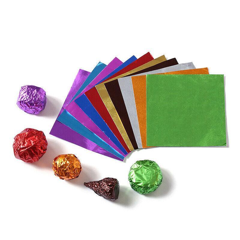 100Pcs Aluminium Foil Chocolate Wrappers 20cm Squares - Pink/Gloss