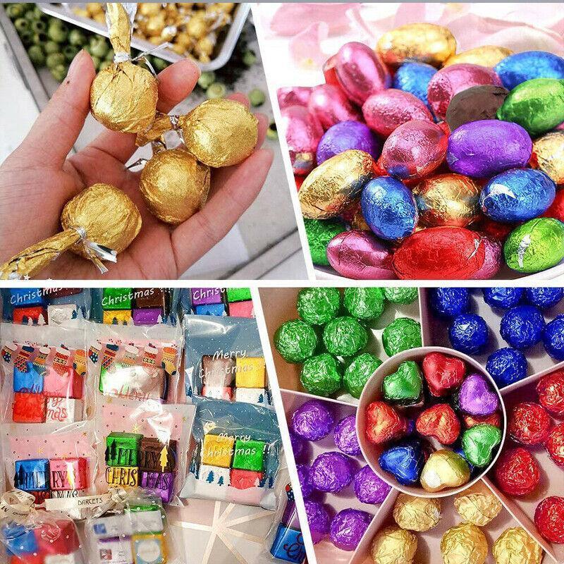 100PCS Tin Foil Aluminium Wrapping Square Chocolate Wrappers 15CM - Silver/Embossed