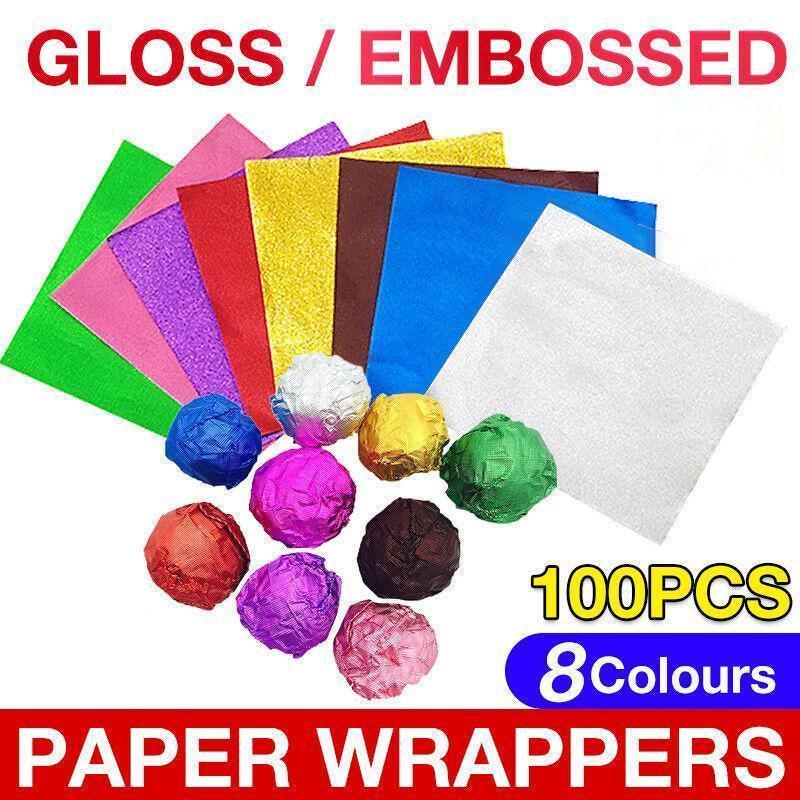 100Pcs Aluminium Foil Chocolate Wrappers 20cm Squares - Brown/Embossed