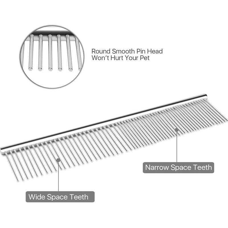Stainless Steel Teeth Metal Comb Brush Pet Cat Dog Hair Grooming Trimmer Round - XL:19*5.5CM