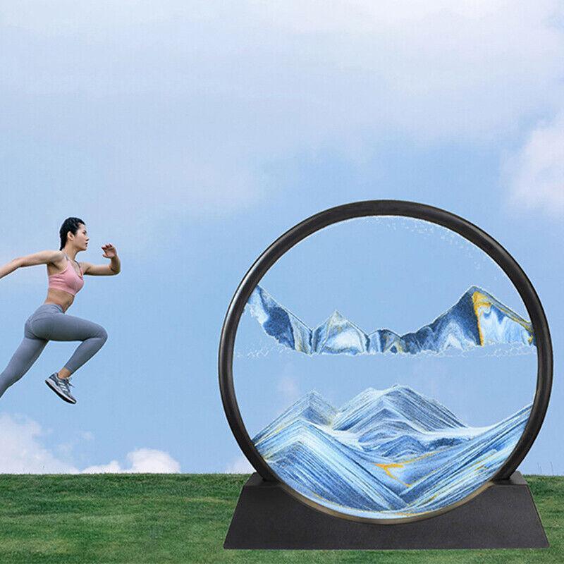 Moving Sand Art Picture Round Glass Quicksand Painting 3D Deep Sea Sandscape Au - Black