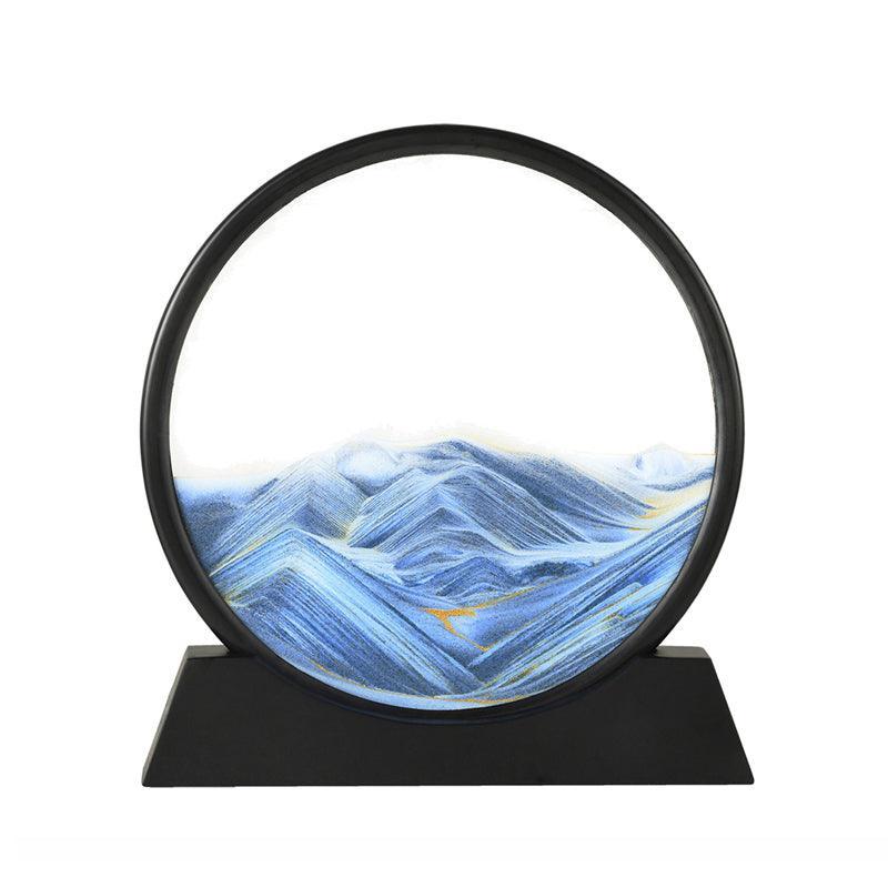 Moving Sand Art Picture Round Glass Quicksand Painting 3D Deep Sea Sandscape Au - Black