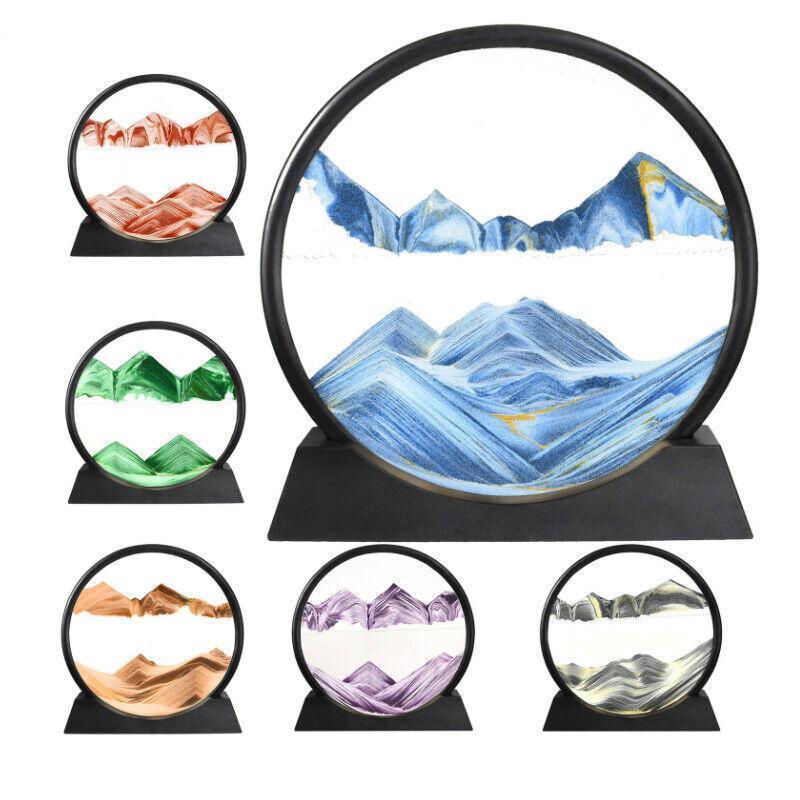 Moving Sand Art Picture Round Glass Quicksand Painting 3D Deep Sea Sandscape Au - Blue