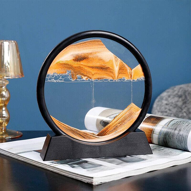 Moving Sand Art Picture Round Glass Quicksand Painting 3D Deep Sea Sandscape Au - Blue