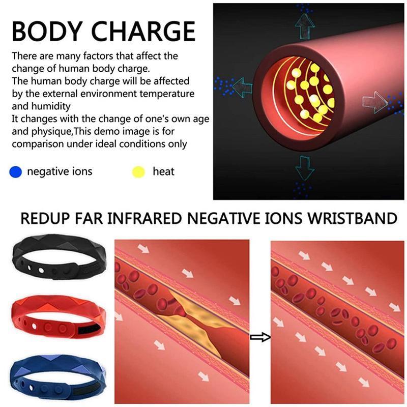 RedUp Far Infrared Negative Ions Wristband, Anti-Static Silicone Sport Bracelets - Red