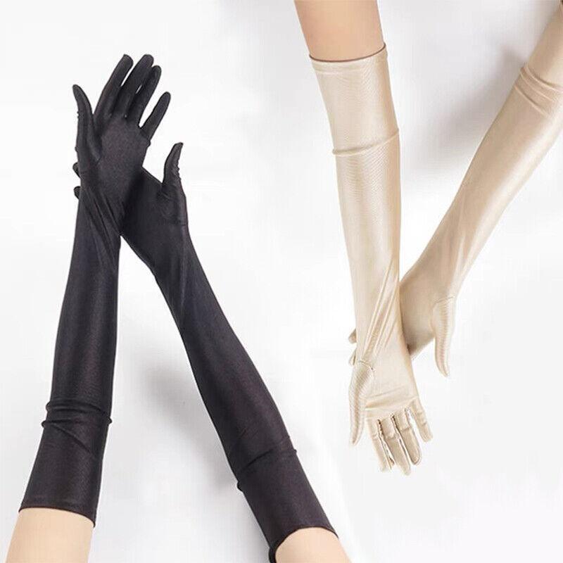 Elegant Long Satin Evening Gloves Formal Dress Accessory for Opera Prom Party Women - Red