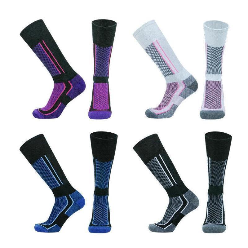 Men Women Long Warm Breathable Ski Socks Thicken Winter Sports Socks - Pink&White(33-39)