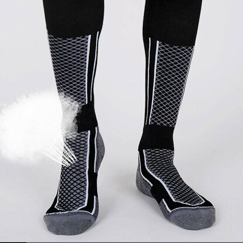 Men Women Long Warm Breathable Ski Socks Thicken Winter Sports Socks - Pink&White(33-39)