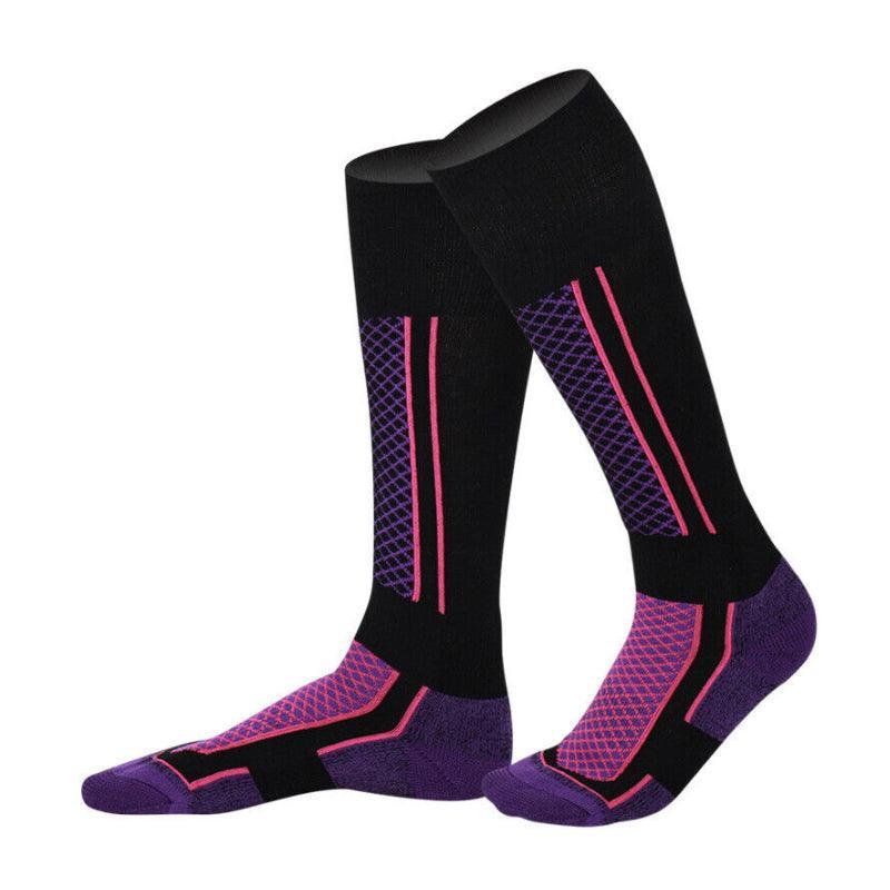 Men Women Long Warm Breathable Ski Socks Thicken Winter Sports Socks - Pink&White(33-39)