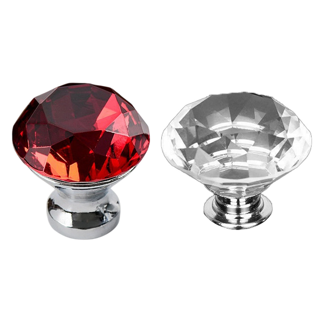 Door Knobs Handles Clear Crystal Diamond Glass Kitchen Cupboard Cabinet Pulls 40MM - Clear-10PCS