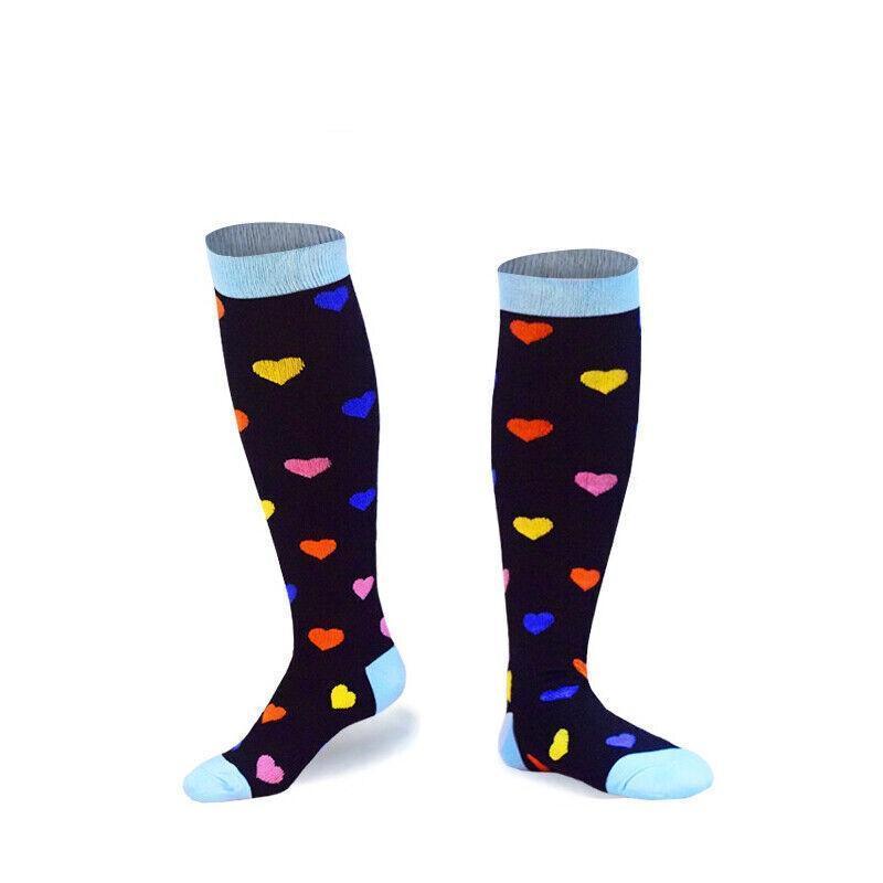 S/M Compression Socks Women Men Nursing Travel Stocking Sport Running - White Polka Dots