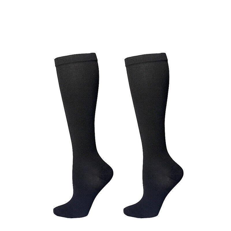 S/M Compression Socks Women Men Nursing Travel Stocking Sport Running - White Polka Dots