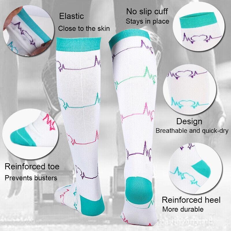 S/M Compression Socks Women Men Nursing Travel Stocking Sport Running - White ECG