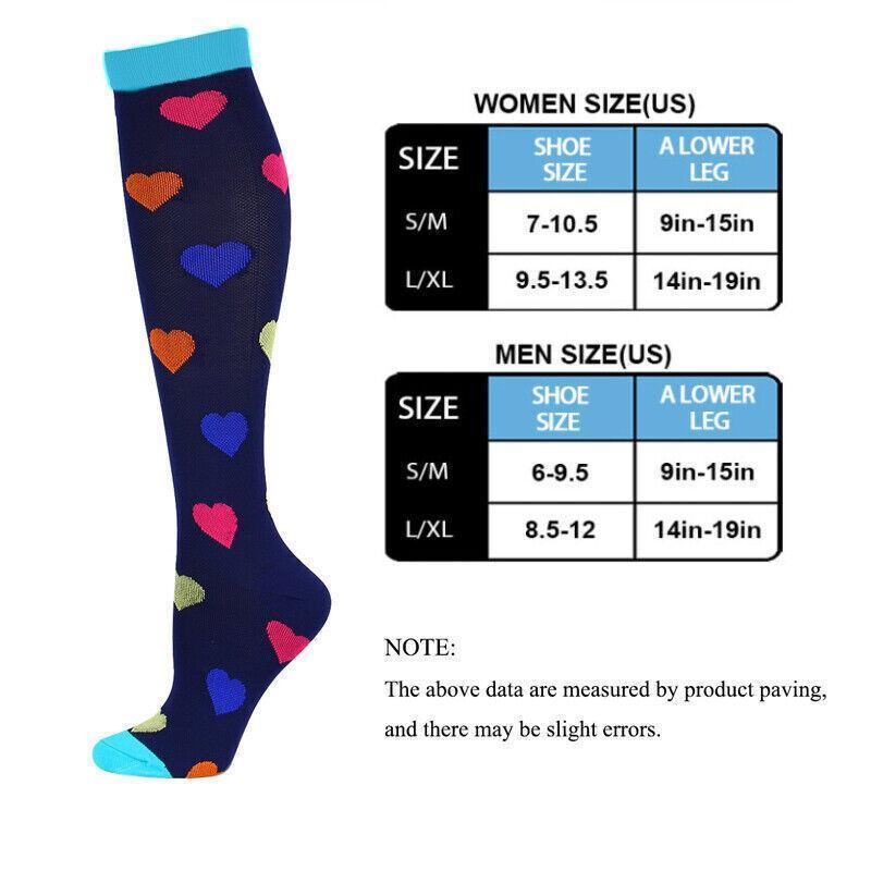 S/M Compression Socks Women Men Nursing Travel Stocking Sport Running - Colour Dots