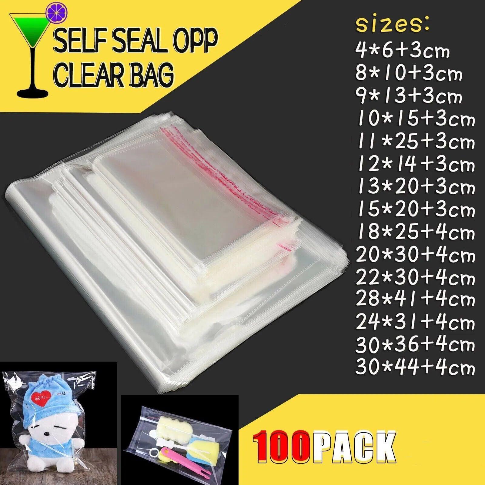 Multi-size Clear Self-Seal Cellophane Bags - Bulk Adhesive Opp - 9*13+3