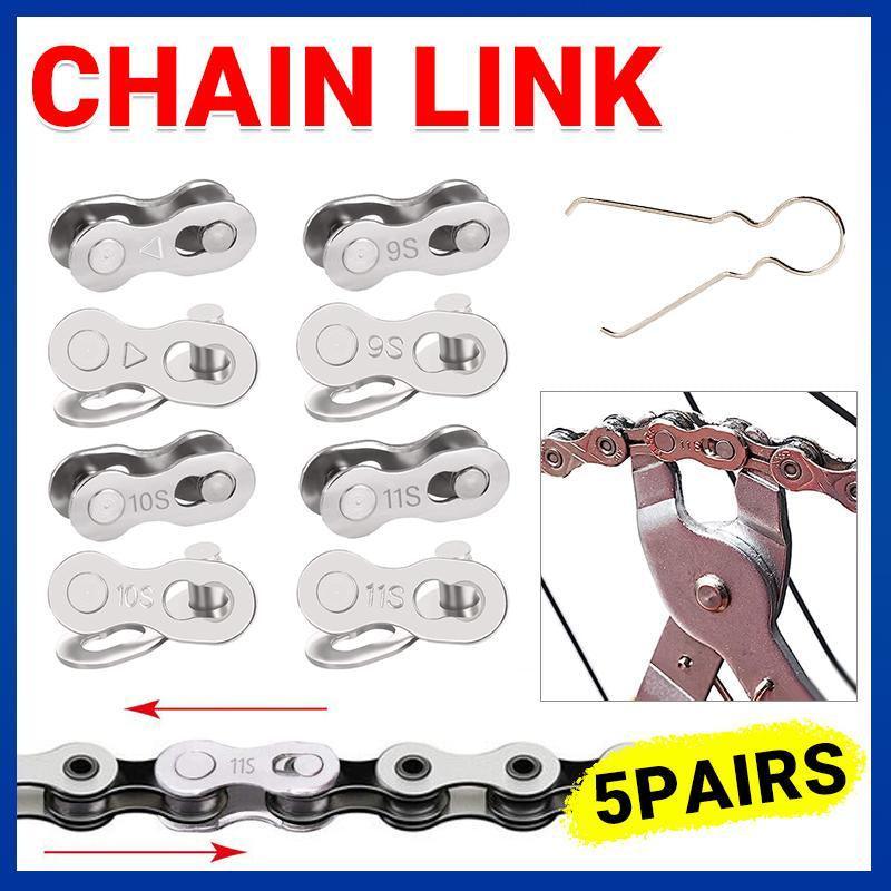 5 Pairs Bike Chain Master Link Connector for 6 7 8 9 10 11 Speed with Removal Tool - 9 Speed Chain Link