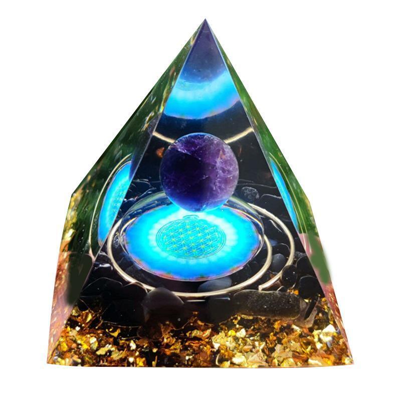 Amethyst Crystal Sphere Orgonite Pyramidamp Obsidians - Black Blue(60mmx60mm)