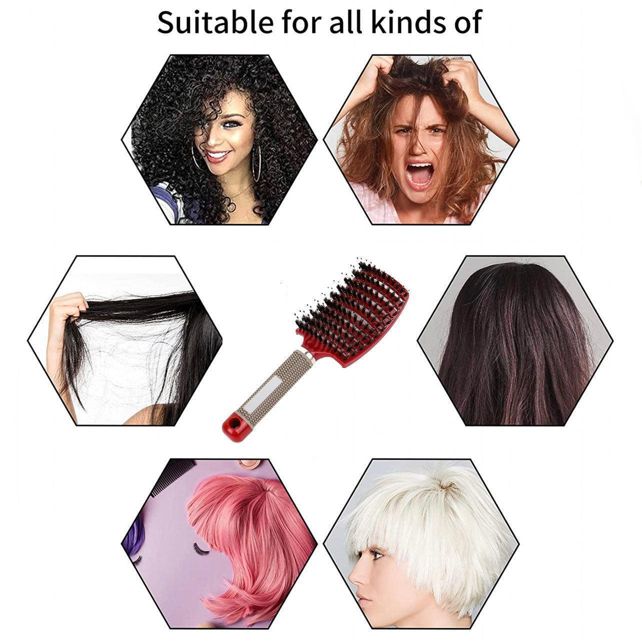 Detangle Nylon Boar Bristle Brush Hairbrush Smooth Hair Head Scalp Massage Comb - Red *1 Unit