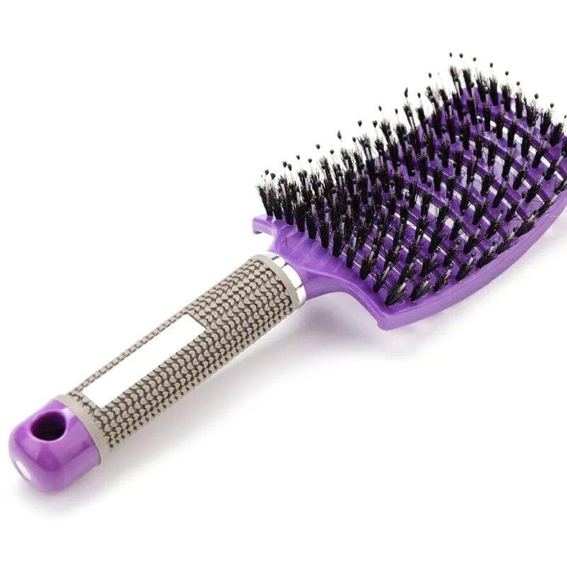 Detangle Nylon Boar Bristle Brush Hairbrush Smooth Hair Head Scalp Massage Comb - Red *1 Unit